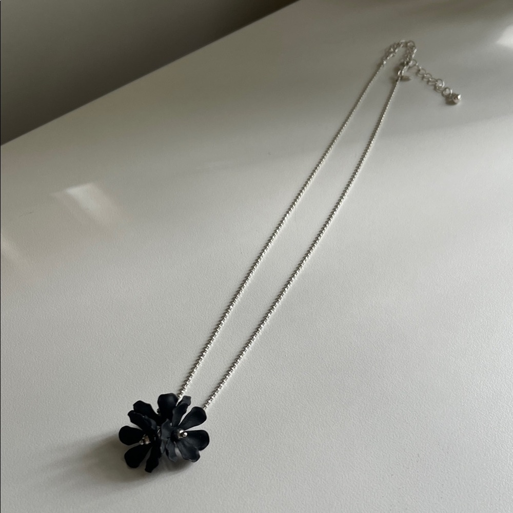 3 for $15 dainty Black Floral cluster Pendant Necklace